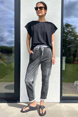 Made in Italy Basic Cotton Jogger Vintage Black Denim Print =